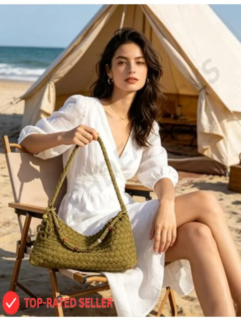 Woven Suede Hobo Bag Shoulder Tote Handmade Beaded Purse